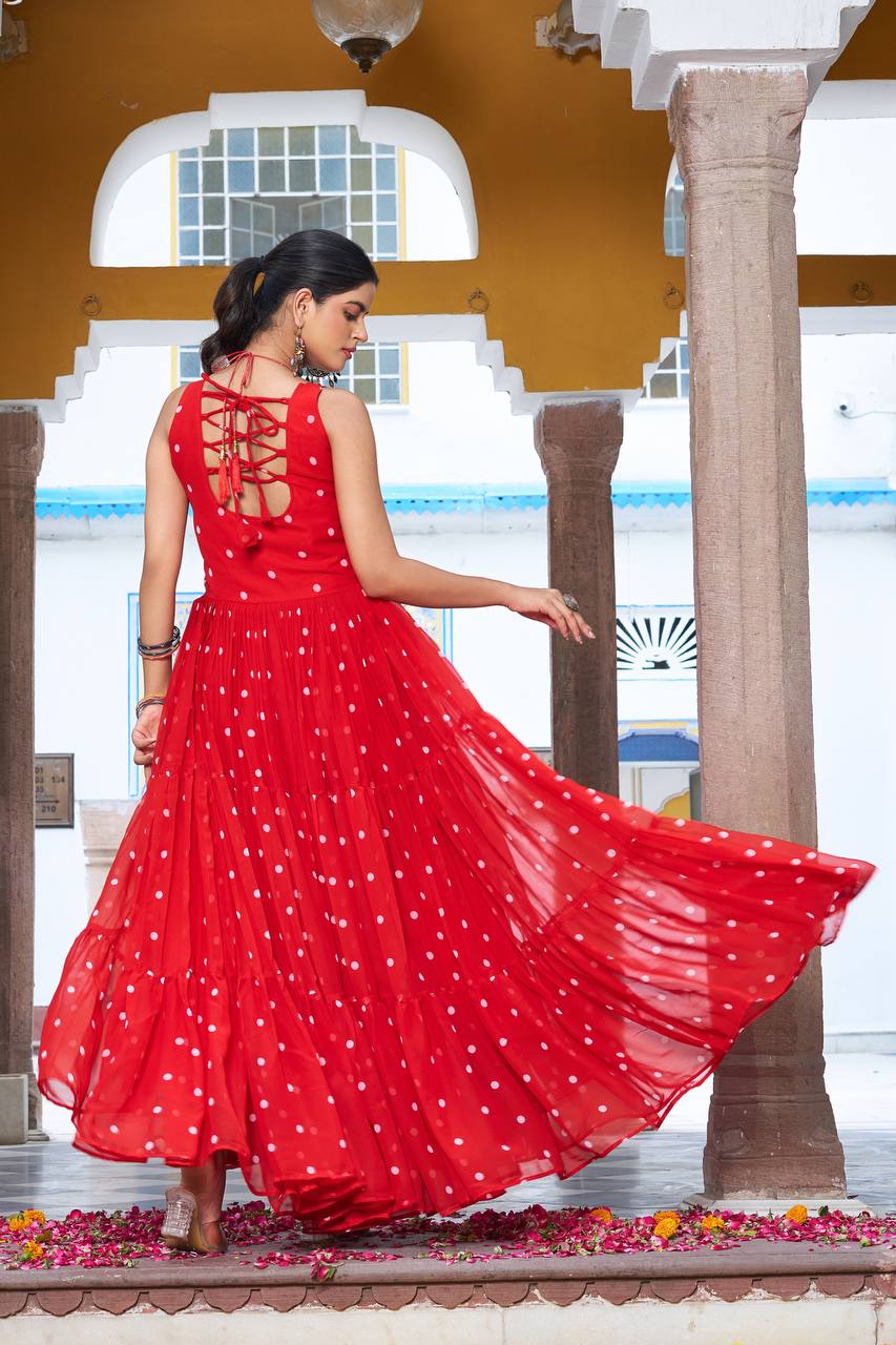 Red color georgette gown for navratri