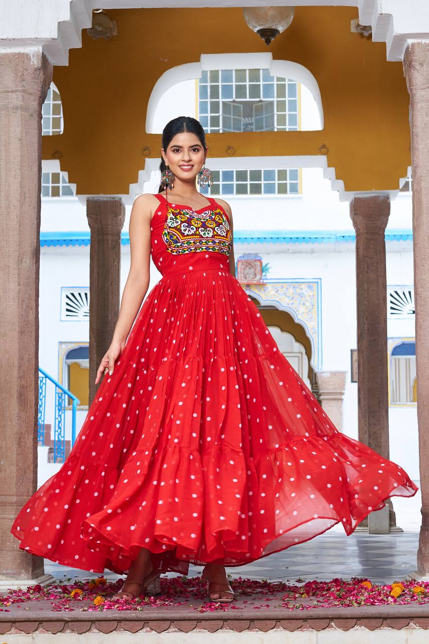 Red color georgette gown