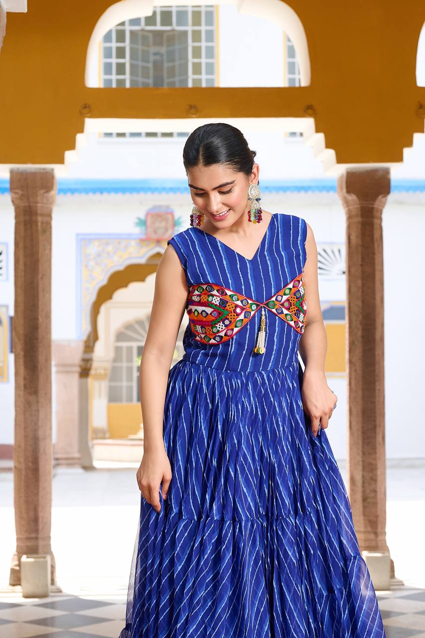 Blue color bandhni printed gown