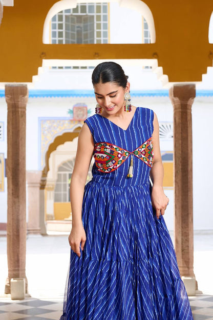 Blue color bandhni printed gown
