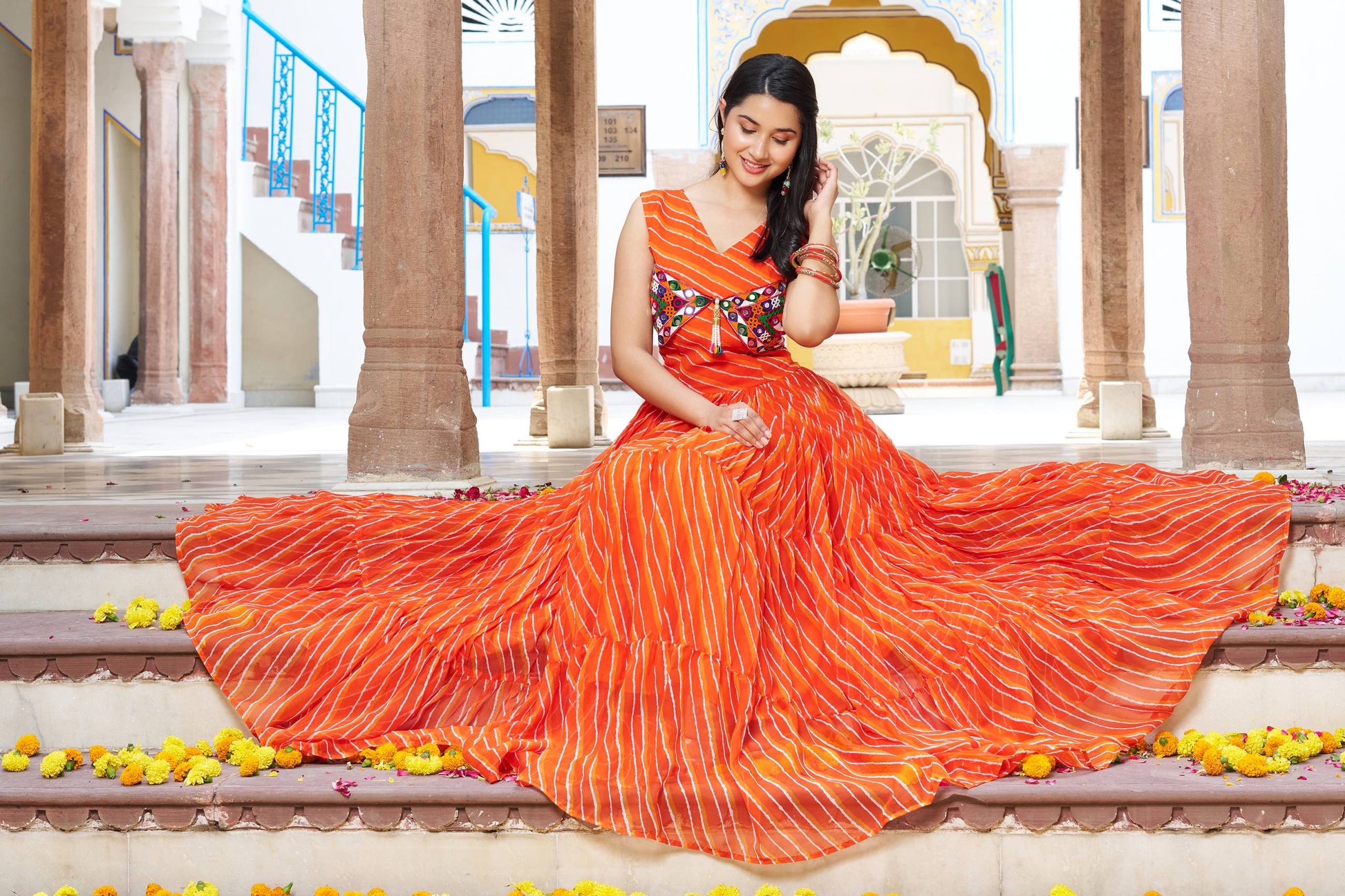 Orange georgette navratri wear gown