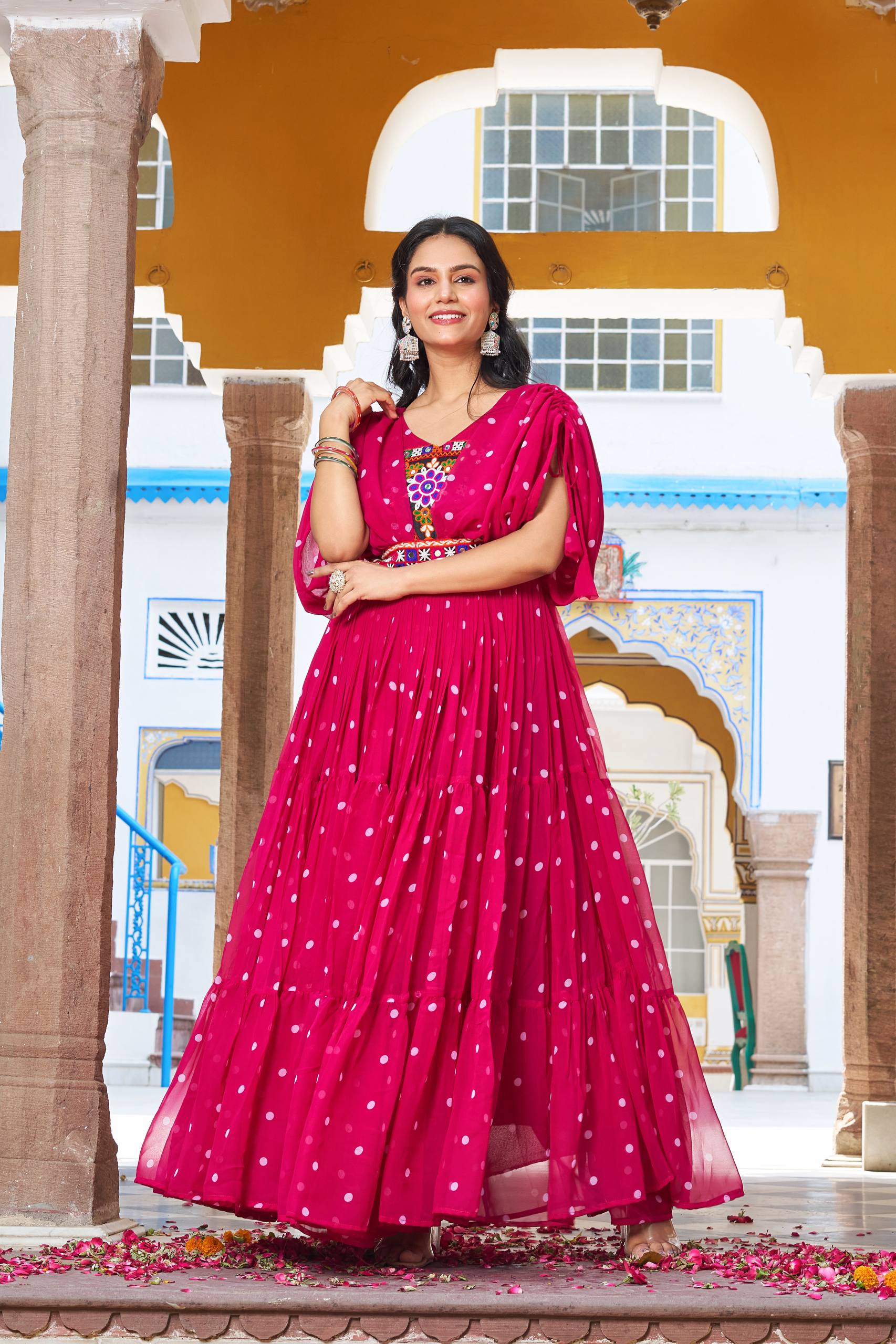Pink color georgette gown 