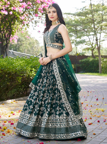 Green color georgette lehenga choli for women online

