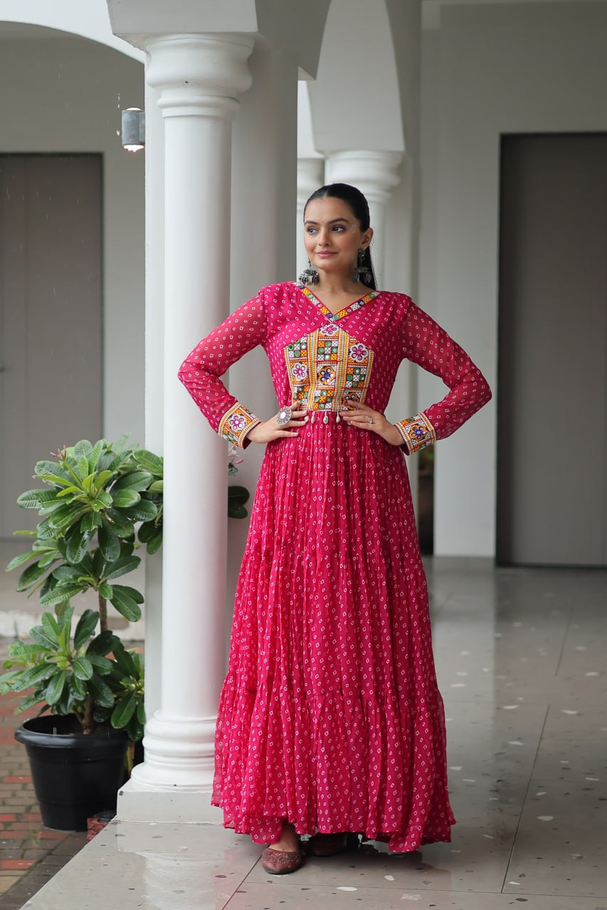 Women pink navratri gown
