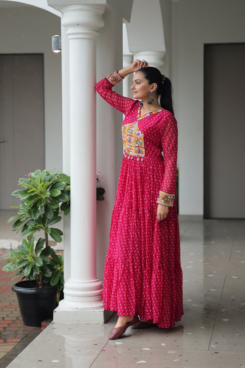 Pink color georgette long gown online