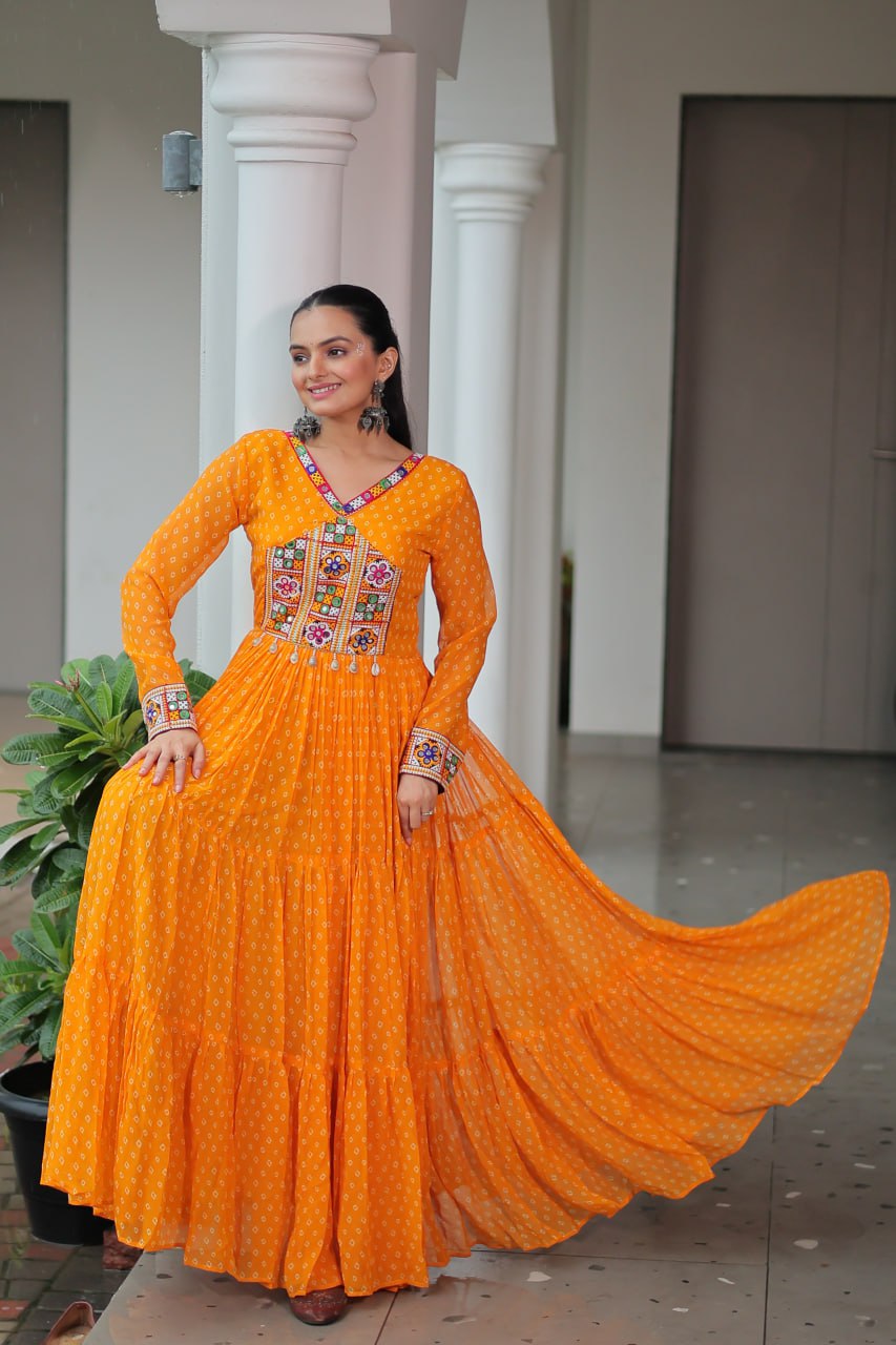 Kutchi patche work gown for women