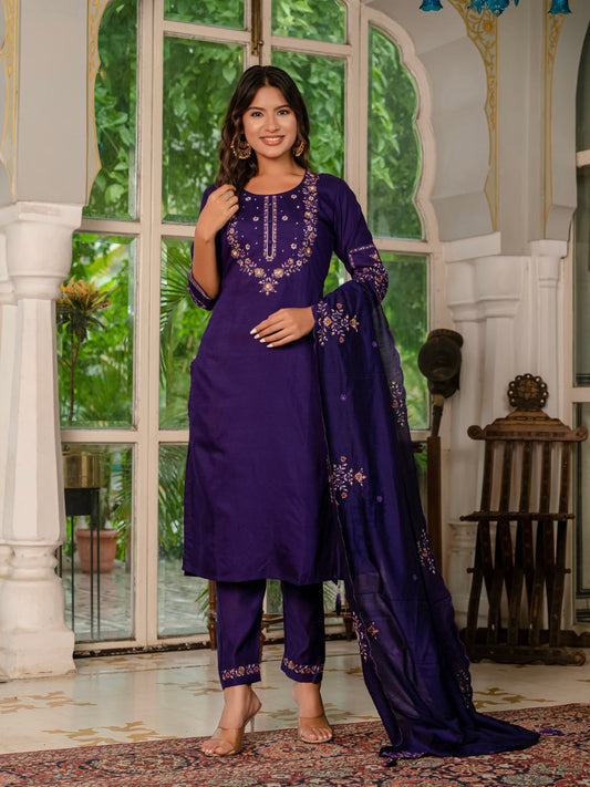 Violet color marina silk salwar suit