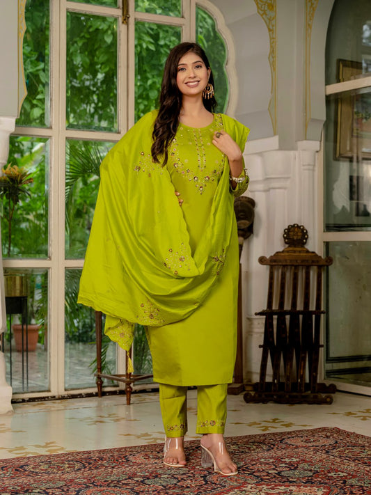 Elegance green silk kurtis