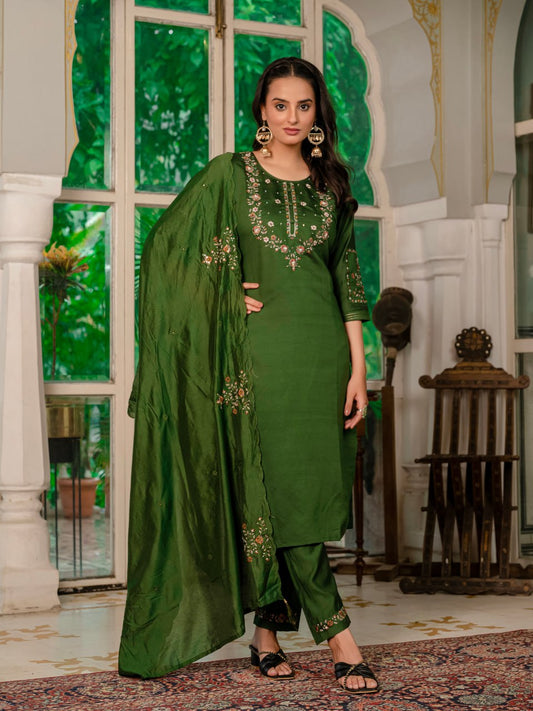 Green color marina silk kurtis
