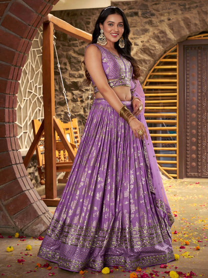Lavender color dola silk jacquard lehenga choli UK