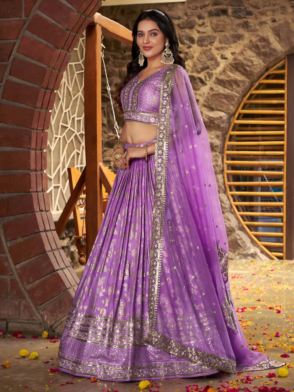 Wedding wear lavender color chaniya choli USA