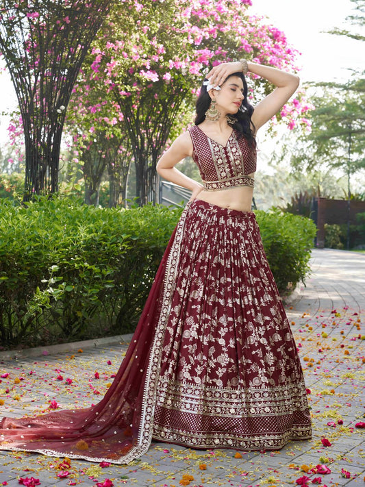 Wedding wear maroon chaniya choli