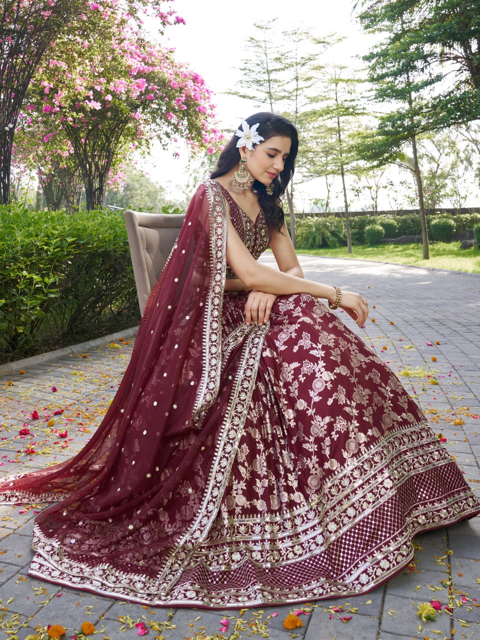 Maroon color georgette lehenga choli for women with price
