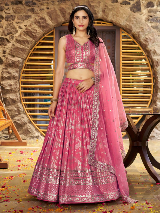 Peach color dola silk jacquard chaniya choli