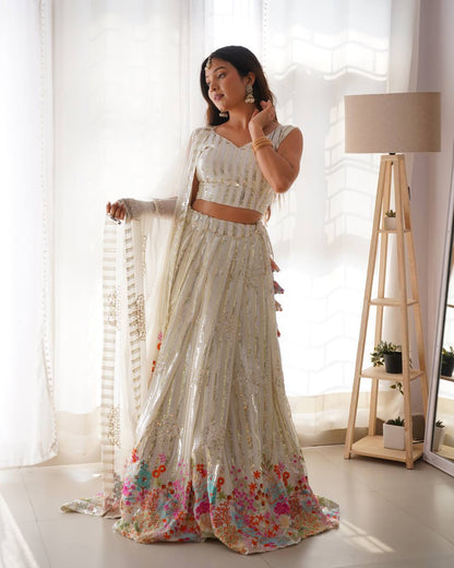 White color georgette lehenga choli for wedding
