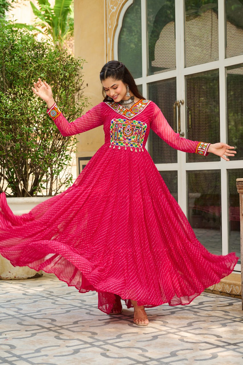 Pink color navratri anarkali gown