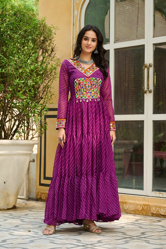 Long sleeve women wine dress for navratri
