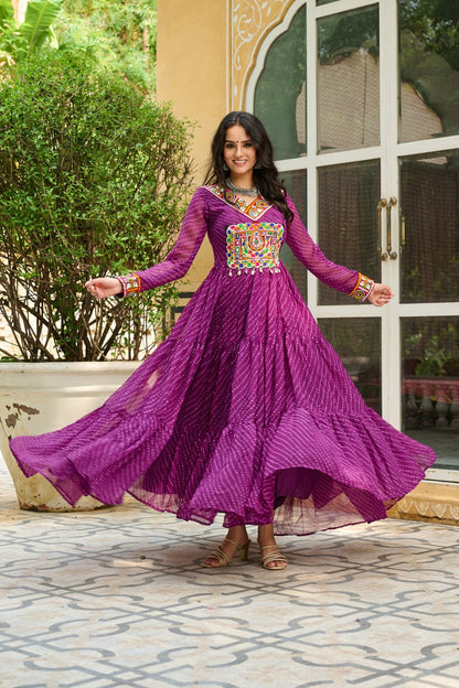 Georgette wine color printed gown