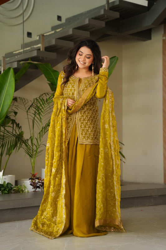 Mehendi color fendy suit for women
