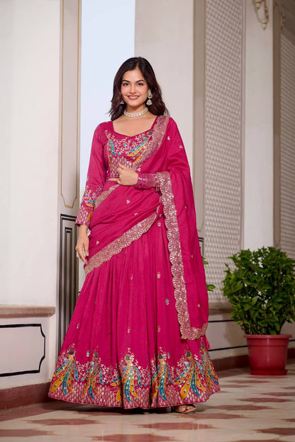 Pink color vichitra lehenga choli