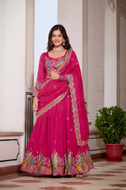 Pink color vichitra lehenga choli