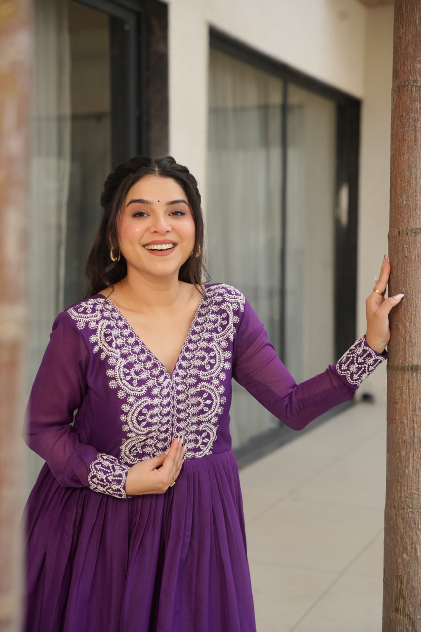 Wedding wear purple gown