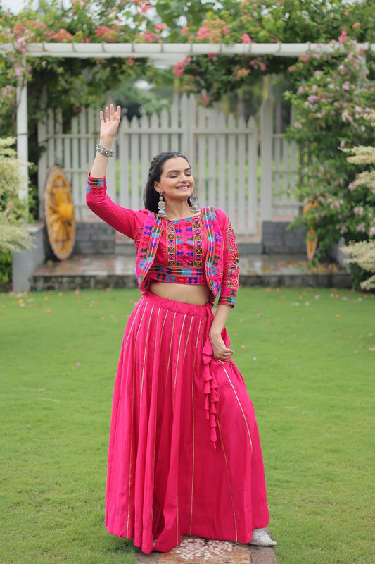 Pink color navratri lehenga for women online shopping
