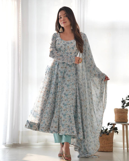 Maxi sky color chiffon gown
