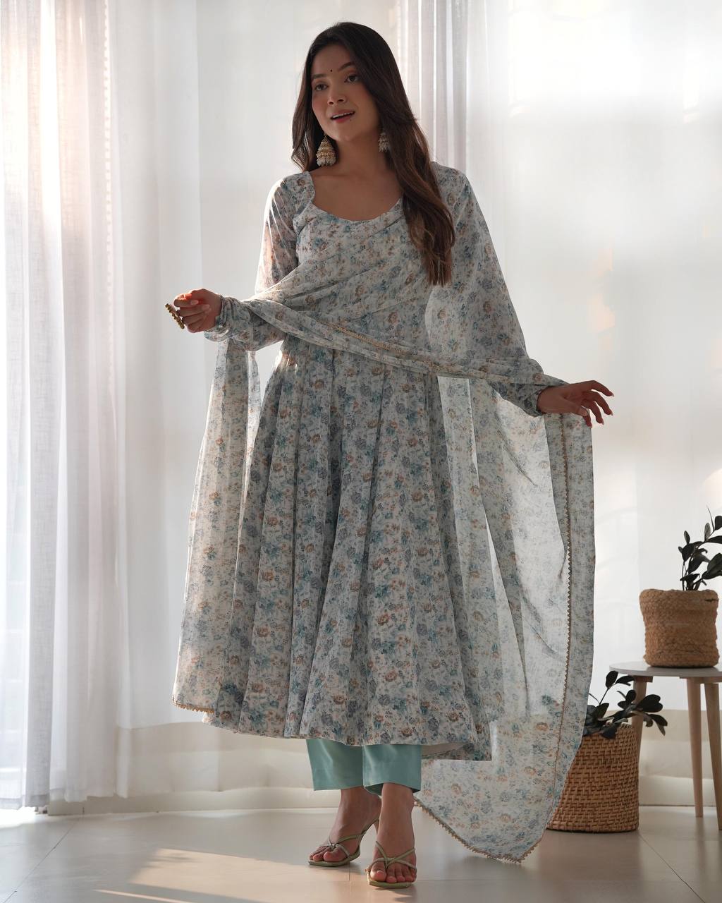 Maxi Sky Blue Gown Party Wear
