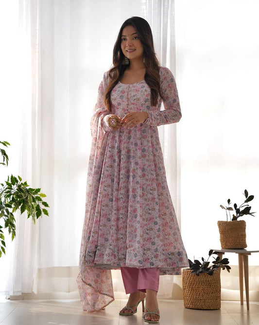 Light pink color chiffon gown
