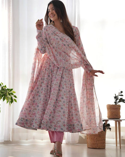 Formal gown women pink color chiffon gown

