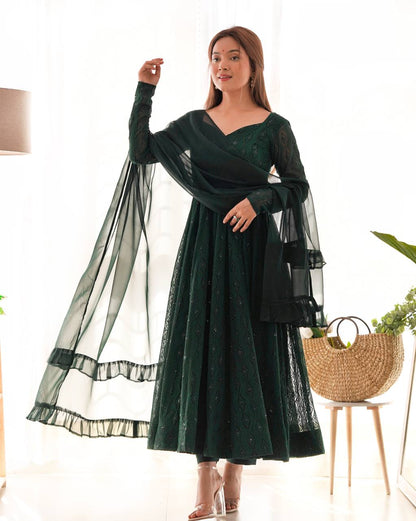 Green color georgette gown for wedding
