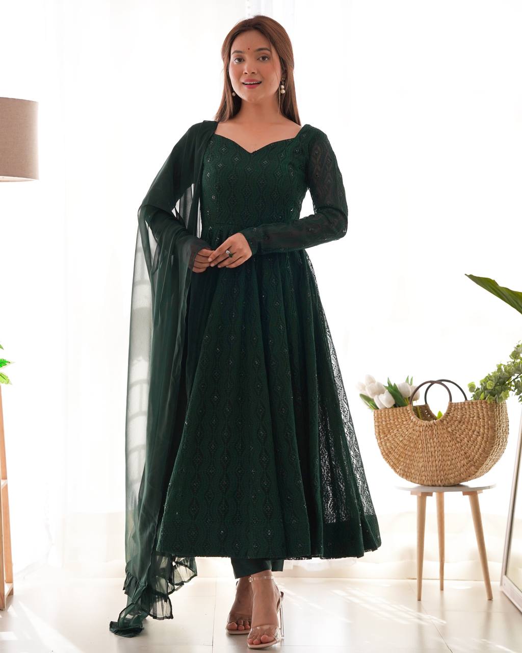 Women green color georgette gown
