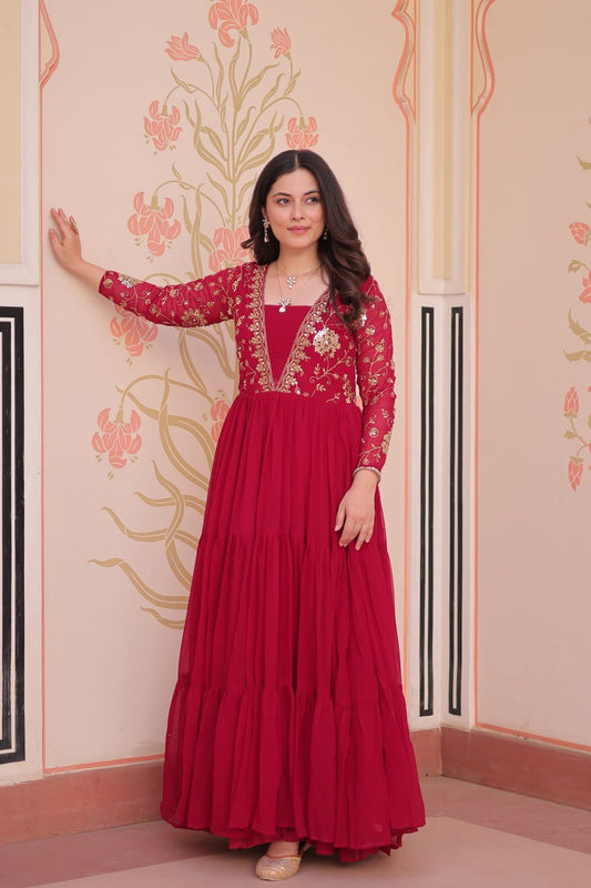 Long sleeve pink colour gown for wedding
