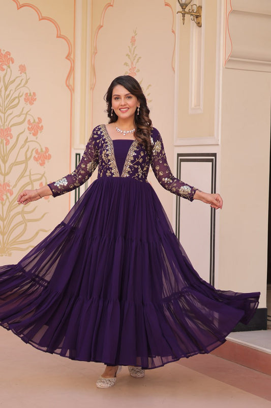 Purple color faux blooming gown