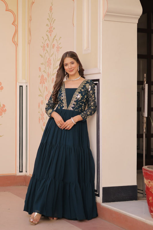 Rama colour faux blooming gown for wedding price
