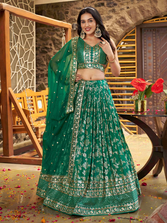 Green color dola silk jacquard lehenga choli with dupatta
