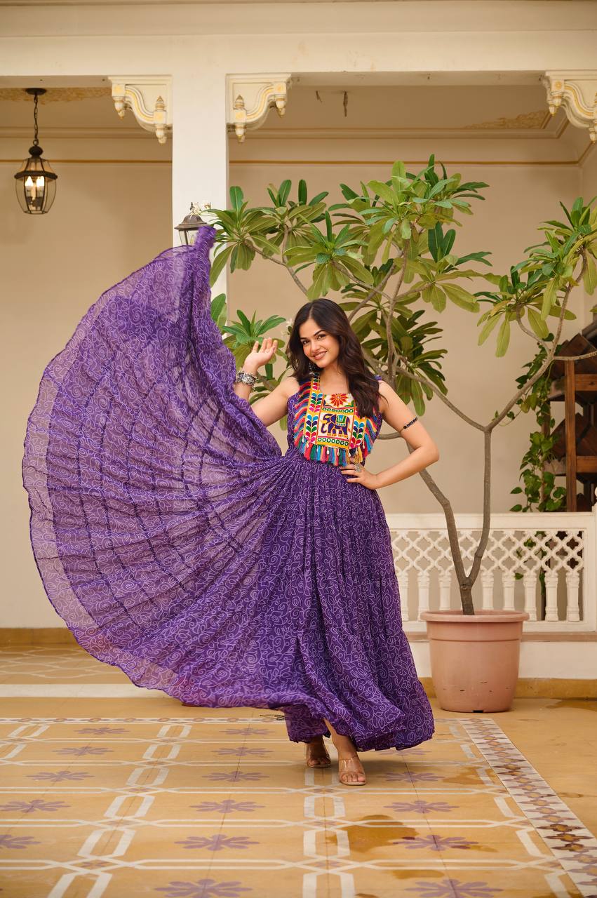 Purple color stitched garba wear gown