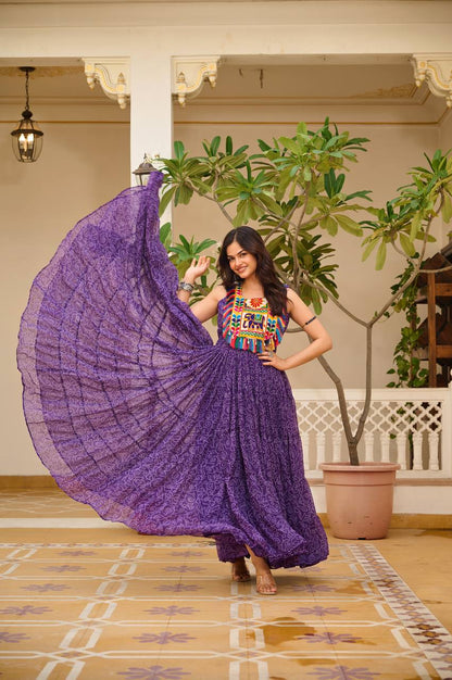 Purple color stitched garba wear gown