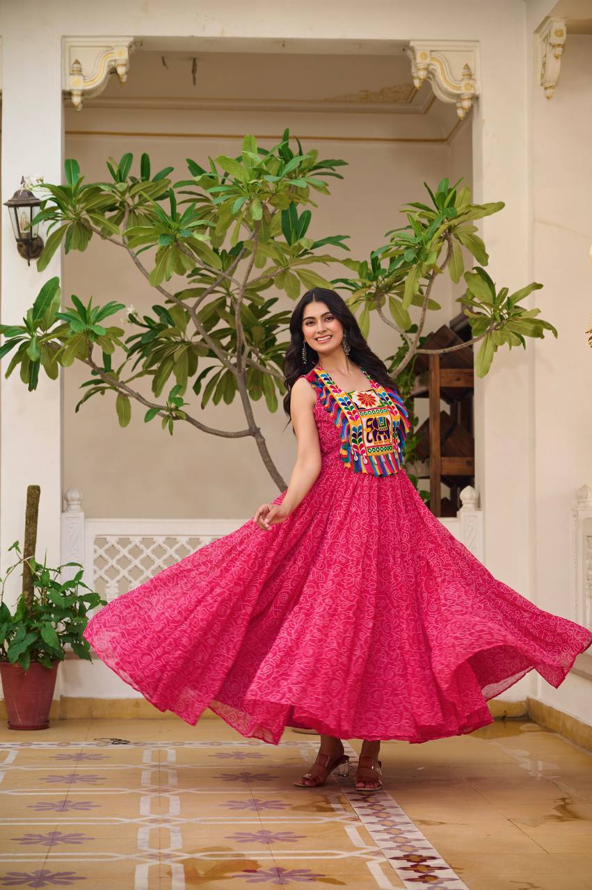 Pink color georgette gown in UK