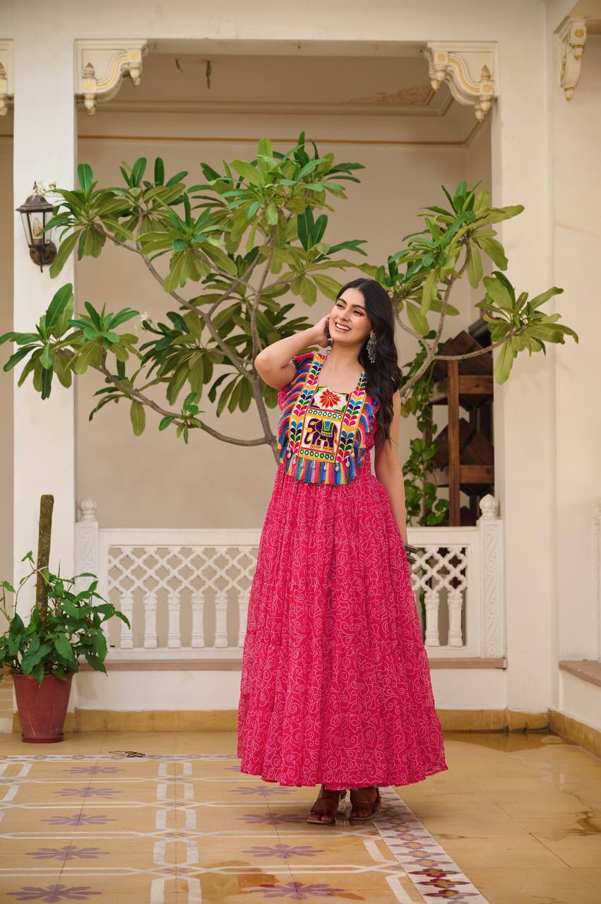 Readymade bandhani printed gown