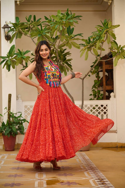 Orange color georgette gown for navratri