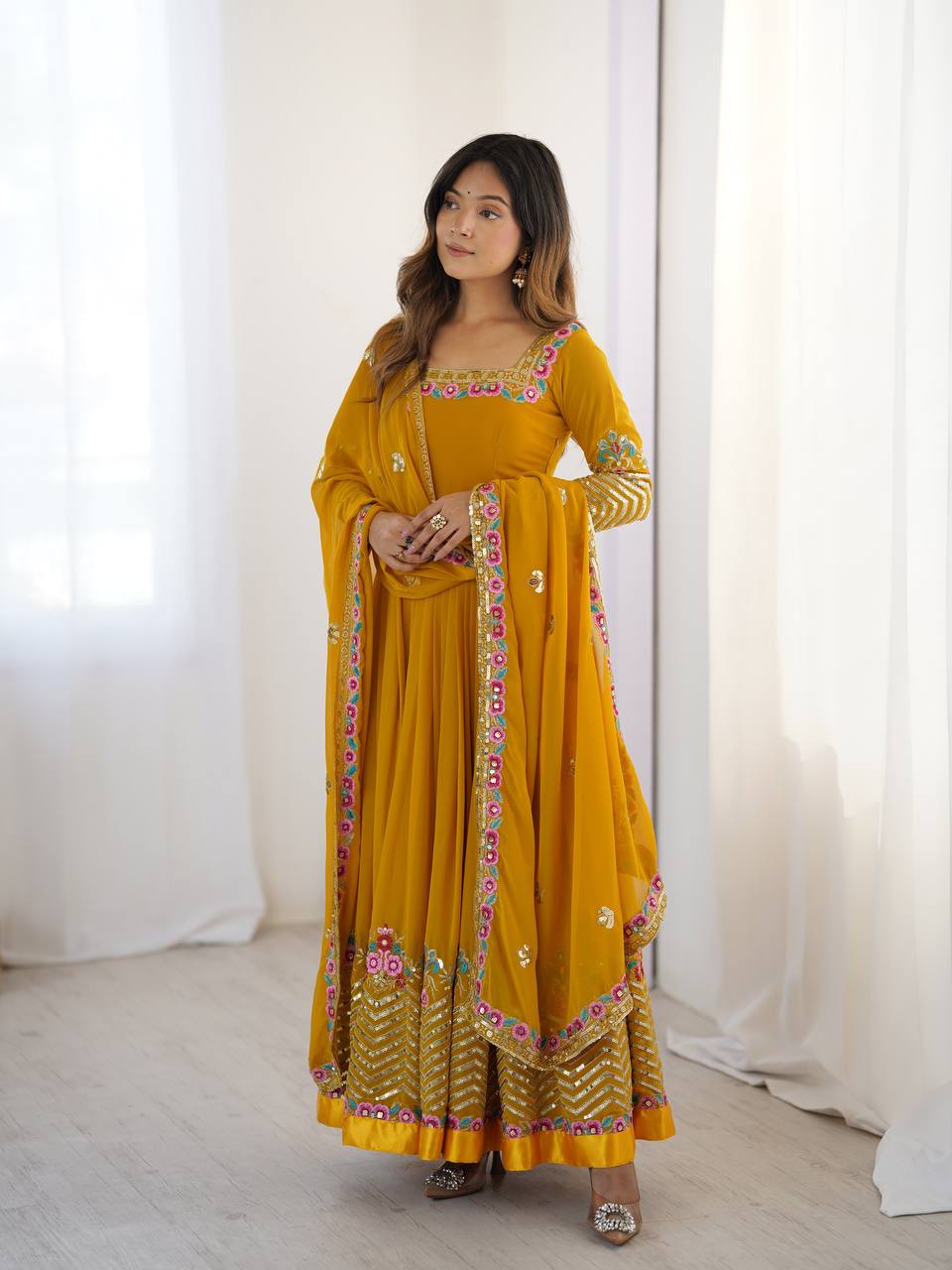 Designer yellow salwar suit with dupatta in USA