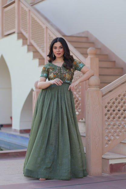 Green color stylish gown