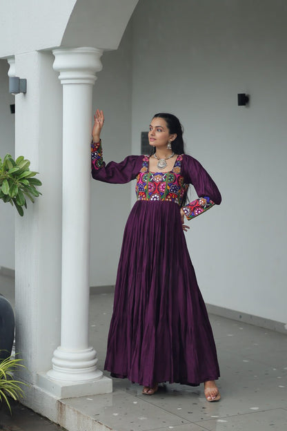 Wine color rayon gown in UK