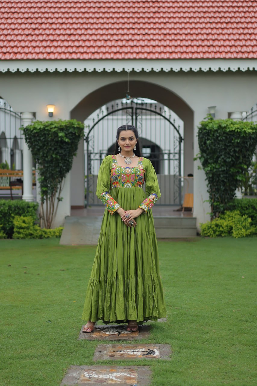 Green color rayon gown