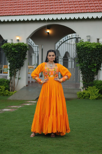 Yellow color rayon navratri gown for women price

