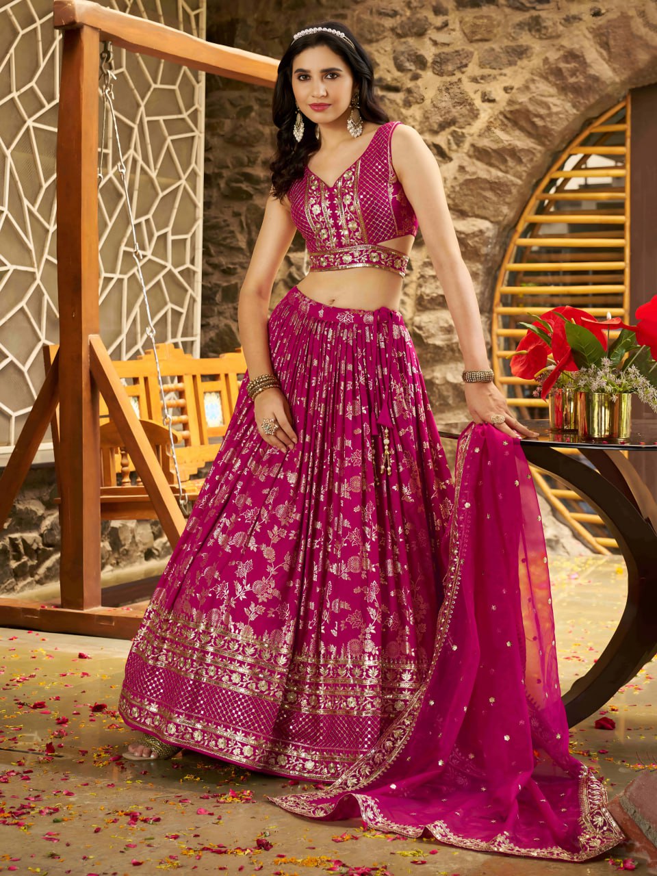 Pink color dola silk jacquard ghagra choli price
