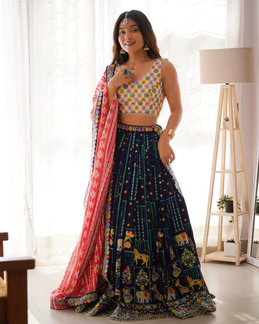 Navy blue color georgette lehenga choli 