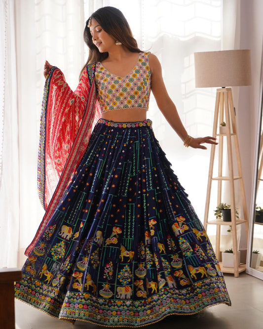 Navy blue color georgette lehenga choli for women